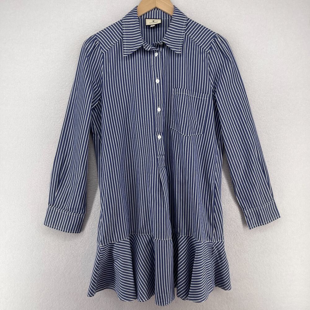 TUCKERNUCK Dress S Stripe Callahan Shirt Dress Half Button Long Sleeve Blue